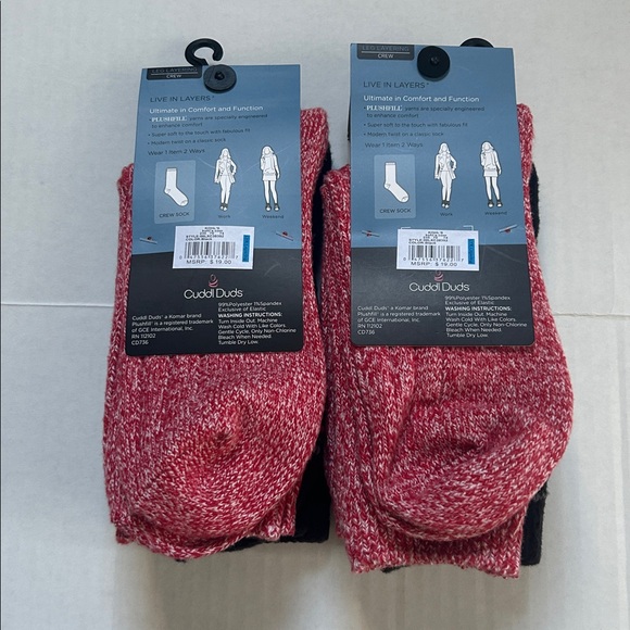 NWT Cuddl Duds 2 pack lot of 2 plushfill reindeer Birds Eye twist rib crew socks - Picture 3 of 4